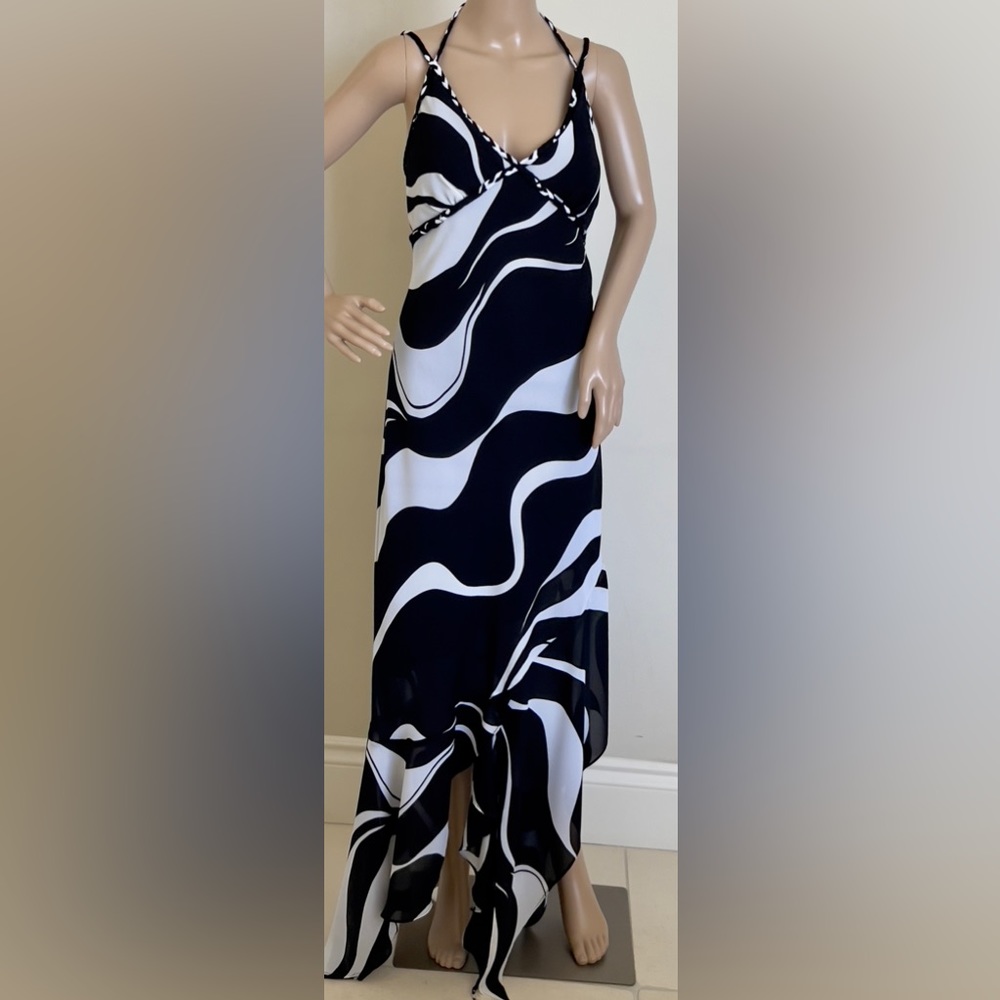 Super Hot! Vintage Nina Austin Black & White Halter Formal Dress